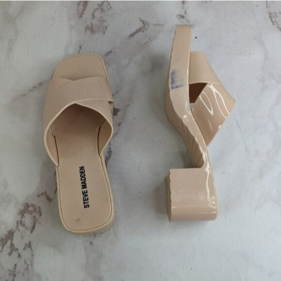 Steve Madden Sandal Womens Size 8 Jelly 90s Pink Jomay Cross Strap Square Block - Picture 1 of 8